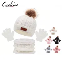 Czelrine 2022 도매 수제 크로 셰 뜨개질 니트 어린이 아기 키즈 겨울 모자와 스카프 세트 장갑 목 따뜻한 세트