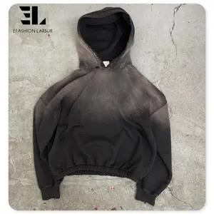 LARSUR Custom Logo 100% cotton big hood with ripped hoodie corp jogger vintage acid washed hoodie no string unisex