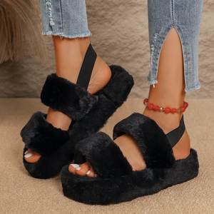 BSCI Smeta Sedex vendite calde della fabbrica Open Toe camera da letto da casa pantofole <span class=keywords><strong>con</strong></span> fascia elastica antiscivolo peluche da donna a casa scivola scarpe - Product Image 3