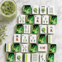 Tuiles de Mahjong Américain en Acrylique 4 Couches Green Demon Gold, Motifs Bambou Dragon Paon Gravés au Laser, Durables, Résistantes à l'Eau, Qualité Premium