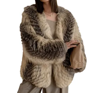 Winter Customization Lady Fashion Style Thick Gold Fox Fur Leather Short with Faux Fox Fur Women's Fur Jacket