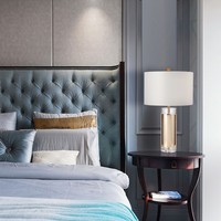 Lampes de table LED nordiques de luxe modernes, lampe de bureau en cristal et tissu avec abat-jour rond, hôtel, salon, chambre à coucher, alimentation CA, source E27