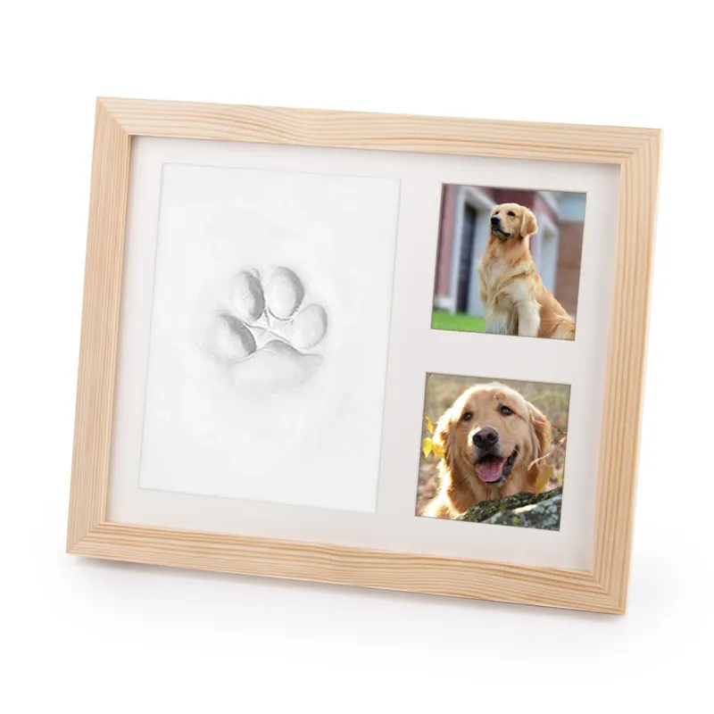 Dog Cat Pet Paw memorial Keepsake Kit Picture Frame Wooden Photo Frame Clay Mold for Pet dog Memorials