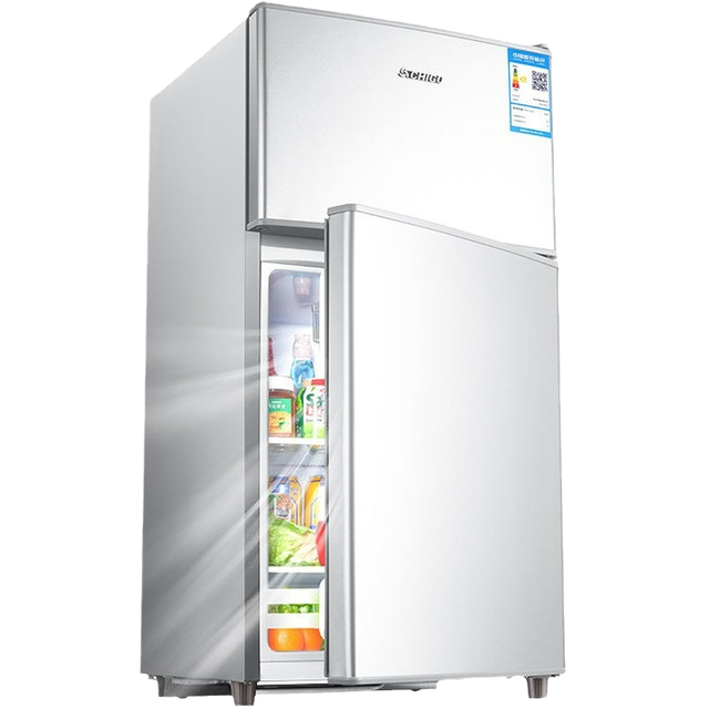 New Hot Sale 128L Mini Portable Double-door Refrigerator Freezer with Stainless Steel Energy Efficient Grade 1 for Household Use
