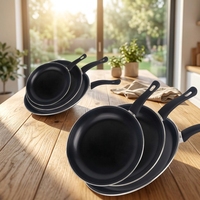 Ensemble de poêles en fonte de haute qualité au design bohème, 20 cm, 24 cm, 28 cm, noir, antiadhésif, 3 pièces, compatible avec les cuisinières à gaz