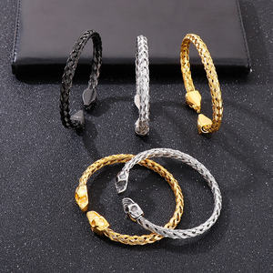 KALEN Wolf Schädel kopf Armband Edelstahl Geflochtene Kabel manschette Armband Armreif - Product Image 4