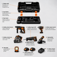 Kit combiné d'outils électriques sans fil 8-en-1 multifonction avec perceuse électrique, meuleuse d'angle, clé à chocs, scie sabre et mallette