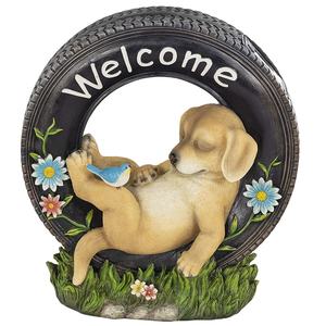 Komik yavru köpek güneş enerjili LED açık dekor reçine heykelcik ev halk sanat tarzı aşk için hoş geldin yazısı dışında veranda - Product Image 1