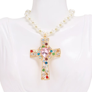 จี้รูปกากบาท สร้อยคอมุก ประดับเพชรหลากสี ดีไซน์เรขาคณิต สวมใส่ได้ทุกวัน โซ่คล้องไหปลาร้า - Product Image 1