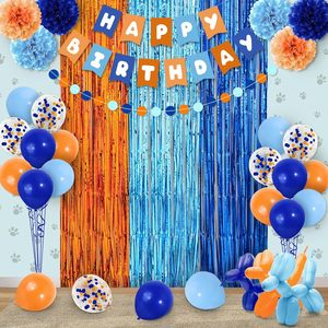 Tirai Foil Biru Motif Anjing, Hiasan Pinggiran Metalik Oranye dan Biru, Latar Belakang Foto untuk Dekorasi Pesta Ulang Tahun dan Baby Shower - Product Image 4