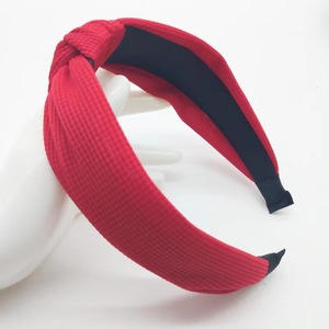 Bando warna solid berbingkai lebar, aksesori rambut rajut serbaguna, ikat kepala wajah silang simpul