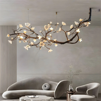 Lustre LED moderne en céramique et cuivre, design branche d'arbre et pétale, réglable et personnalisable, pour éclairage de plafond de maison, hôtel, villa