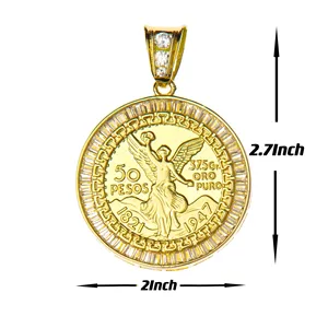 Top Fashion Direct Mexicain 14k Plaqué <span class=keywords><strong>Or</strong></span> Laiton Pièce Commémorative Cadeau Pendentif <span class=keywords><strong>50</strong></span> Peso Avec Style Religieux Zircon Principal - Product Image 1