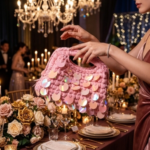 Sac de soirée de luxe fait main en crochet à sequins, pochette de <span class=keywords><strong>mariage</strong></span> scintillante pour femme - Sac à main de fête élégant et chatoyant & Pochette de créateur - Product Image 5