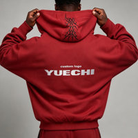 Sweat à capuche d'hiver pour homme, personnalisé, brodé, avec motif graphique, coupe oversize, fermeture éclair, épaules tombantes, en polaire de haute qualité, rouge, style streetwear