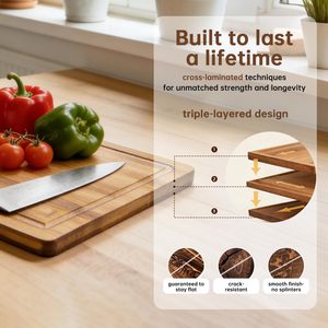 Ensemble de 3 planches à découper en bambou pour la cuisine, planches à découper en bois épais avec rainure profonde pour <span class=keywords><strong>le</strong></span> jus, pour la viande, les <span class=keywords><strong>l</strong></span>égumes, la préparation du barbecue - Product Image 4