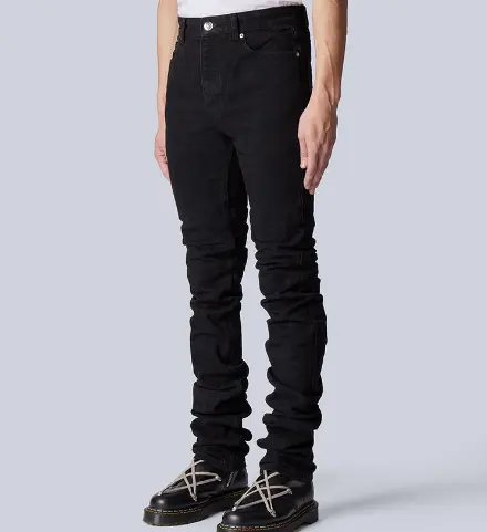 2023 Skinny Fit Stretch Denim Black Customized Stacked Long Inseam Fashion Men Jeans