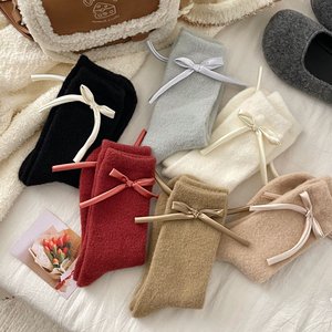 Chaussettes longues de luxe en cachemire de vison avec nœud Coquette, chaudes pour l'hiver, au-dessus du genou, douces et duveteuses, style Balletcore, pour femme - Product Image 1