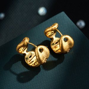 Pig Nose Huggie <b>Earrings</b> Gold Plated With Zirconium Bezel Setting 925 Silver Ear <b>Posts</b> Everyday Wear - Product Image 4