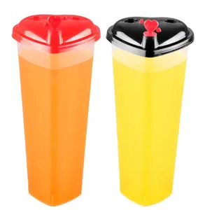 16oz 22oz 하트 모양의 보바 컵 일회용 PP 플라스틱 사출 보바 버블 티 컵 및 뚜껑 및 빨대 주스 우유 차