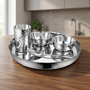 Ensemble de vaisselle 5 pièces, idéal pour servir le dîner ensemble de dîner martelé en acier inoxydable 5 pièces - Product Image 3