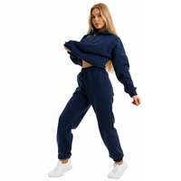 Setelan Olahraga Wanita Bahan Fleece Tebal Ukuran Besar, Sweatshirt Setengah Resleting dan Celana Jogger Berpinggang Karet, Gaya Athleisure Minimalis