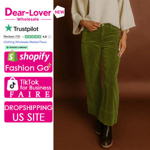 Dear-Lover <span class=keywords><strong>Pantaloni</strong></span> a Gamba Larga da <span class=keywords><strong>Donna</strong></span> in Velluto a Coste <span class=keywords><strong>Bordeaux</strong></span> a Vita Alta, Vendita all'Ingrosso - Product Image 1