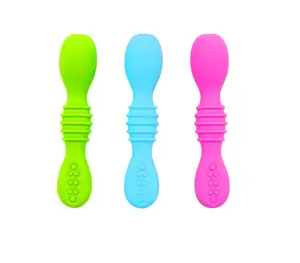 Wholesale Silicone Soft-Tip Training Spoon Teether for Baby Led Weaning 2pack