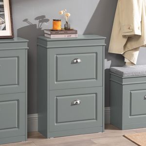<strong>Shoe</strong> Rack Cabinet 2 Flip Drawers <strong>Slim</strong> <strong>Shoe</strong> Storage Unit for Hallway Entryway Corridor MDF Wooden <strong>Cupboard</strong> Grey - Product Image 6