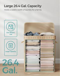 Detachable Custom Collapsible Canvas Dirty Clothes <b>Storage</b> Bamboo <b>Laundry</b> Hamper Basket With Lid - Product Image 4