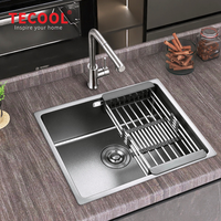 Évier de bar en acier inoxydable SUS304 noir nano, fait main, à encastrer, à cuve unique, avec égouttoir pliable pour petite cuisine, vente en gros