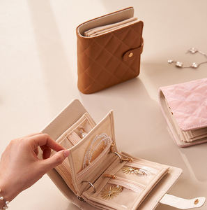 Custom Logo New Arrival A5 Travel Button Premium Leather Loose-Leaf Foldable Jewelry Storage Book <b>Clear</b> Velvet Pouch Ele Queen - Product Image 6