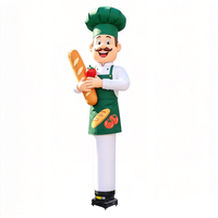 Mannequin publicitaire gonflable personnalisé en forme de chef de boulangerie, agitant un chapeau et tenant une baguette, pour extérieur, étanche, pour boulangerie et marché