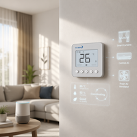 AC840F Termostat Kipas Koil Digital 3 Kecepatan yang Dapat Diprogram 220V Desain Modern Tahan Api PC+ABS untuk Vila Apartemen