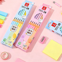 Ensemble de crayons de dessin créatifs pour enfants, couleur macaron, avec gomme, motif dessin animé mignon, crayon en bois standard HB avec trou