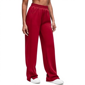 Pantalon en molleton pour femme, taille haute, coupe large, rouge uni, décontracté, longueur intégrale, taille élastique, coupe régulière, respirant, imperméable, été - Product Image 1
