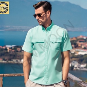 เสื้อตกปลาผู้ชายแบบเบาพิเศษ UPF 50+ แขนสั้นเย็นสบาย มีกระดุมและกระเป๋าซิป เหมาะสำหรับเดินป่าและตกปลา - Product Image 6