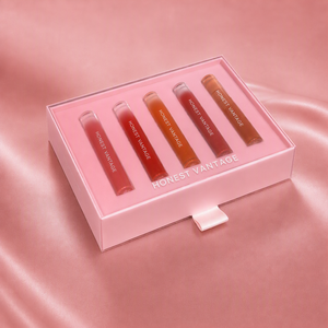Caja de regalo rosa para set de maquillaje labial multicolor, caja rígida de PET con cinta. - Product Image 5