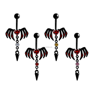 RVS <span class=keywords><strong>navel</strong></span> piercing zwarte bananenbarbell donkere stijl punk sieraden kegel hanger buikring - Product Image 6