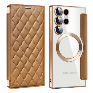 Funda de teléfono magnética de cuero PU de lujo para <span class=keywords><strong>Samsung</strong></span> S22 S24 Ultra S25 Edge FE transparente a prueba de golpes funda con ranura para tarjeta - Product Image 1