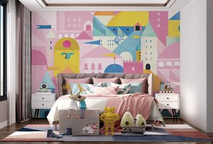 Tùy Chỉnh 3D In Sinh Thái Thân Thiện Với Trẻ Em Của Trẻ Em Cô Gái Phòng Tường Trang Trí Nội Thất Phim Hoạt Hình Động Vật Màu Hồng Bầu Trời Có thể Sao Lâu Đài Bức Tranh Tường Giấy - Product Image 3