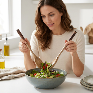 Wood <b>Salad</b> Servers Set Eco-Friendly Dishwasher Safe Manual <b>Salad</b> <b>Tools</b> - Product Image 1
