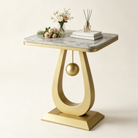 Mesa de Centro con Tapa de Piedra Sinterizada y Estructura Metálica, Diseño Moderno para Sala de Estar, Dormitorio y Cocina