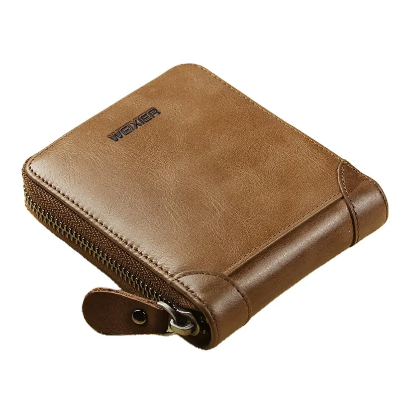 WEIXIER Brand Retro Wallet Men Leather Bag Short Zipper Coin Purse Card Holder Money Clip Male Pocket wallet Clutch Top Quality