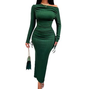 Abito da donna in maglia francese a maniche lunghe, a vita alta, slim fit, retrò, elegante, vintage, da ufficio, per tutti i giorni, chic. - Product Image 5