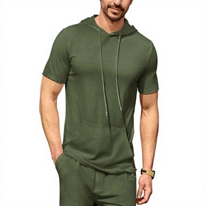 Conjunto de 2 Piezas para Hombre, Sudadera con Capucha y Pantalones Cortos, Estilo Moderno, Ropa Deportiva Informal de Invierno, Ligera, Transpirable, para Gimnasio y Entrenamiento - Product Image 1