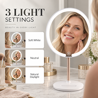 Nouvelle Arrivée Miroir de Maquillage LED de Bureau, Rotation à 360°, Luminosité Réglable, Miroir de Beauté Magnétique à Billes pour Chambre et Coiffeuse