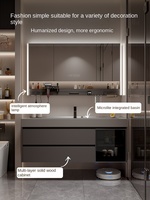 Moderne Simple Finition Laque Armoire De Salle De Bains Combinaison LED Miroir Au Sol Debout Facile À Nettoyer En Céramique Bassin Vanité Villa Hôtel