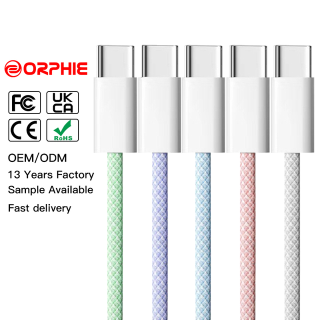 60W Nylon Braided USB-C to USB-C Cable 3A/5A Fast Charging Nickel Plated Data Cables for Phone 15/16 Compatible IOS Computers