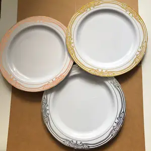 新款10.25英寸优雅重型白金花圈圆形塑料板，用于派对和婚礼